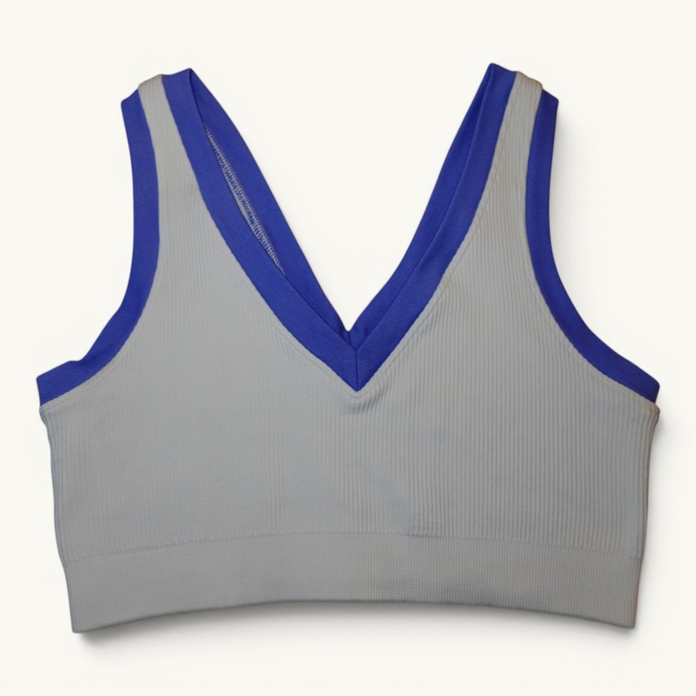 OFFLINE Aerie White Blue Trim Longline Sports Bra Large